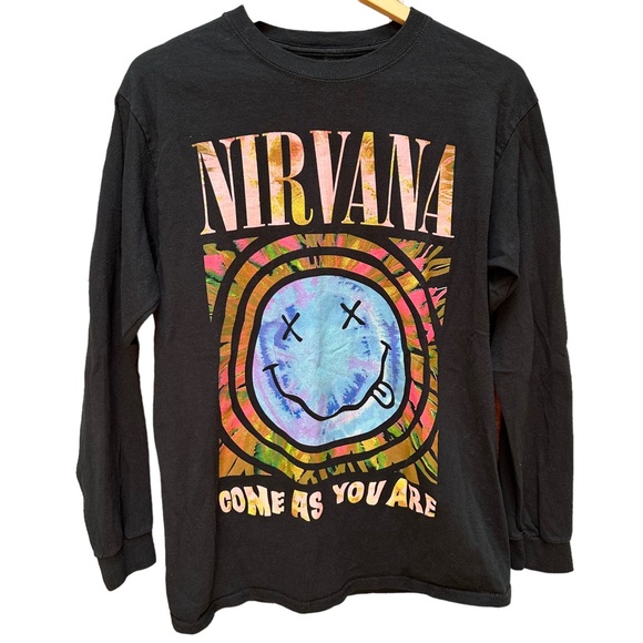 Nirvana Come As You Are Long Sleeve Black Graphic T-Shirt Mens Size Small - Picture 1 of 6